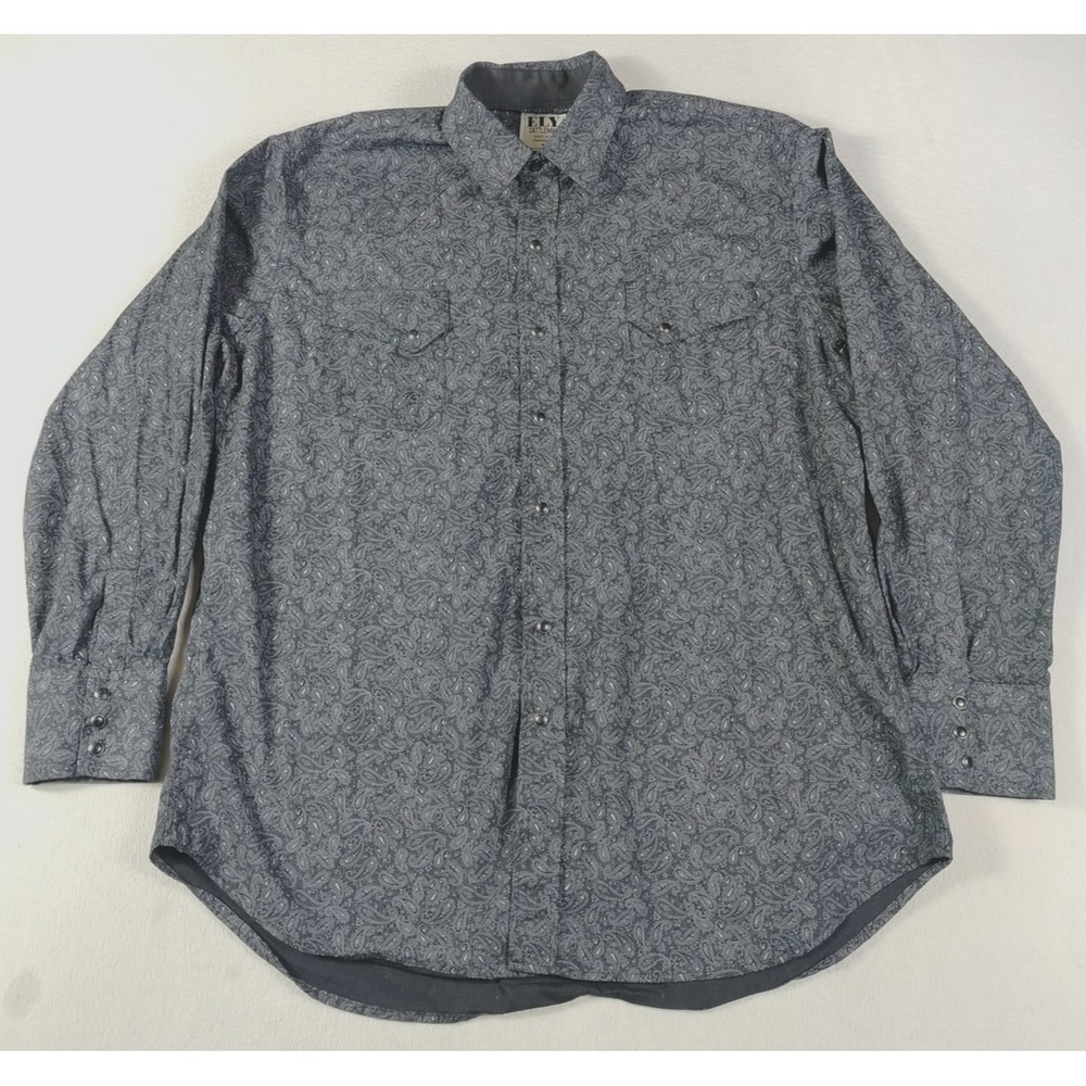 Ely Cattleman Shirt Mens XL Gray Paisley Long Sleeve Western Snap Front Cowboy